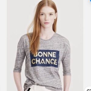 J. CREW 1/2 sleeve Graphic Tee Bonne Chance gold print XL